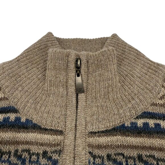 Pure Alpaca Augusto Baby Alpaca Peruvian Geometric Quarter Zip Sweater Beige SM - Picture 7 of 13